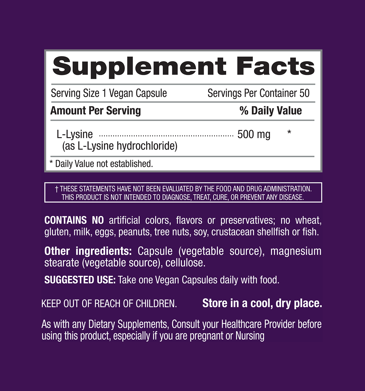 iL-Lysine  500 mg - 50 vegan capsules
