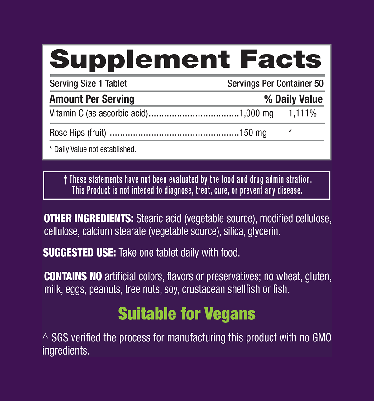 iVitamin C 1000mg PR Plus Rose Hips 50 Vegan Tablets – gluten free