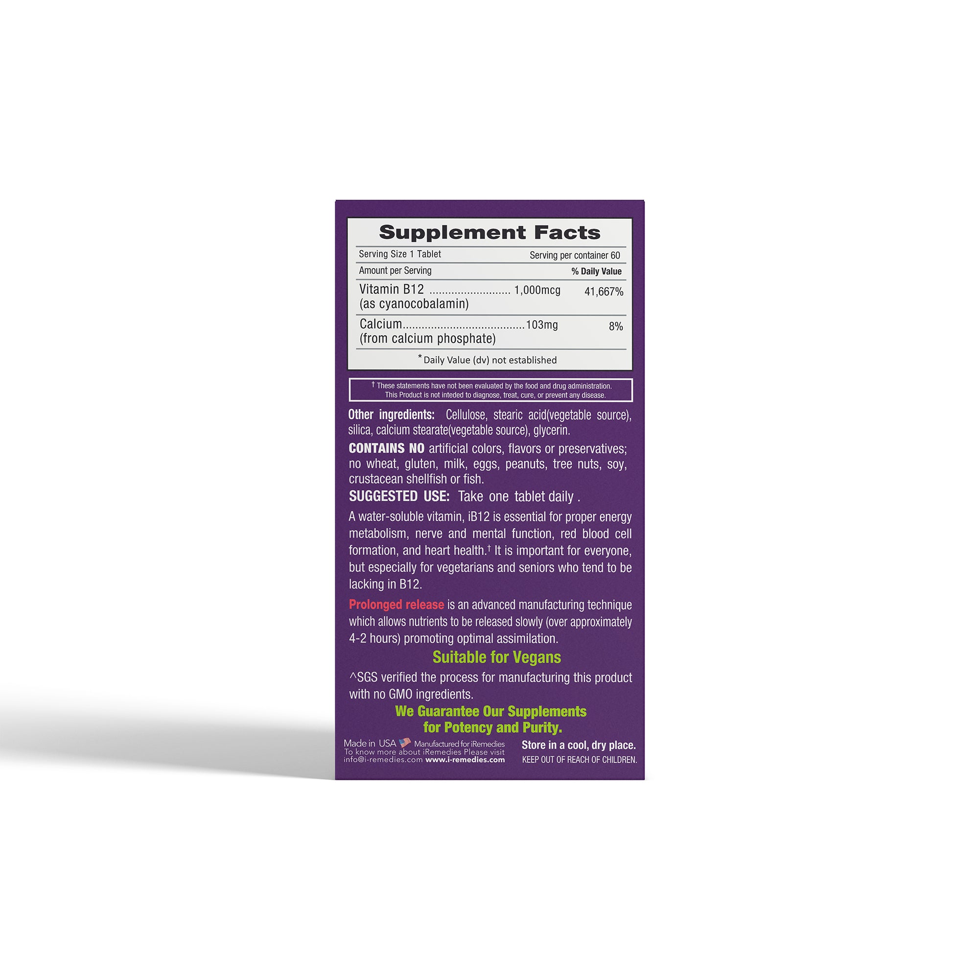 iB12 1000 mcg PR – 60 Vegan Tablets