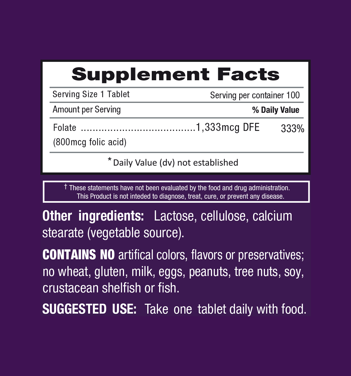 iFolic Acid 800mcg – 100 Tablets – gluten free