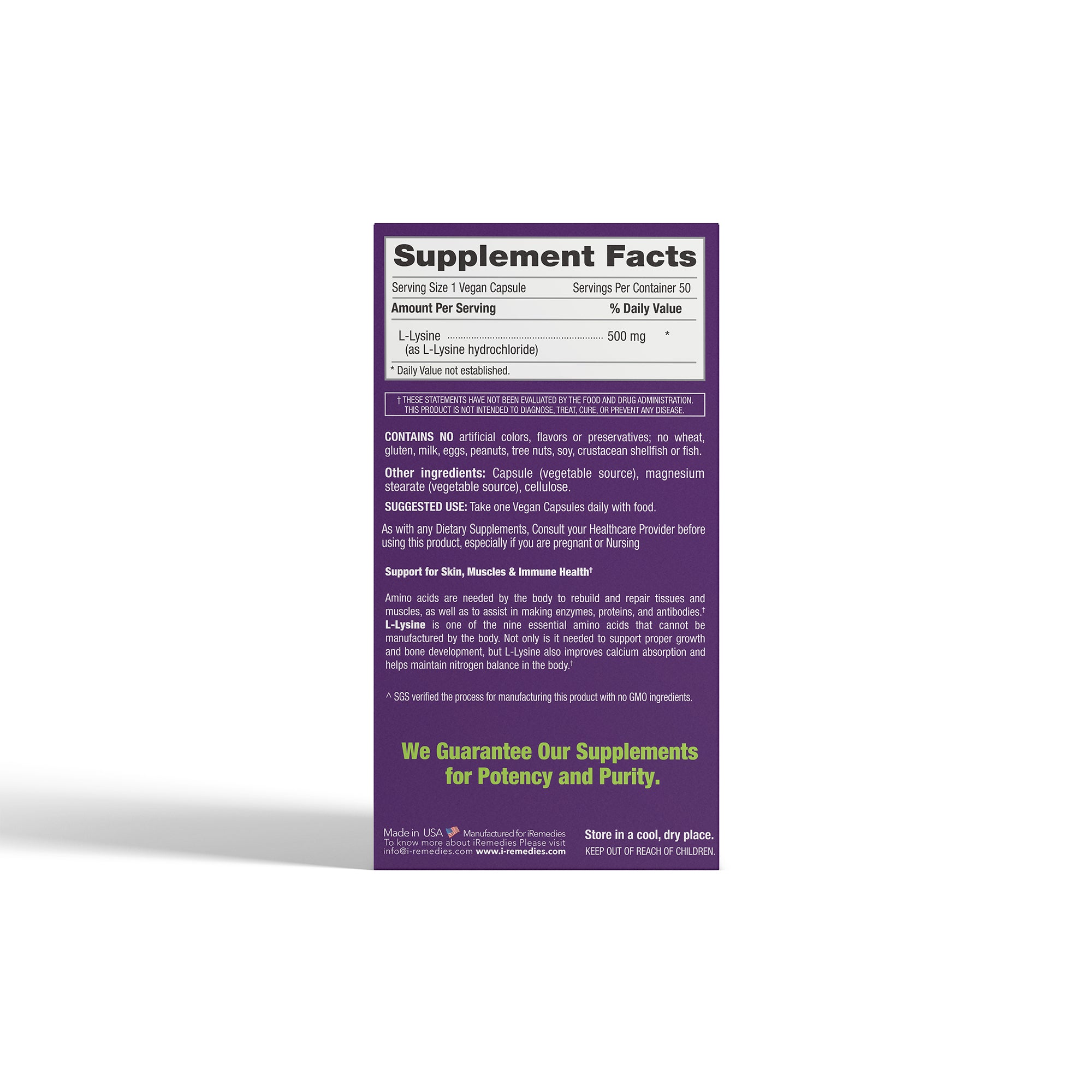 iL-Lysine 500 mg – 50 Vegan Capsules