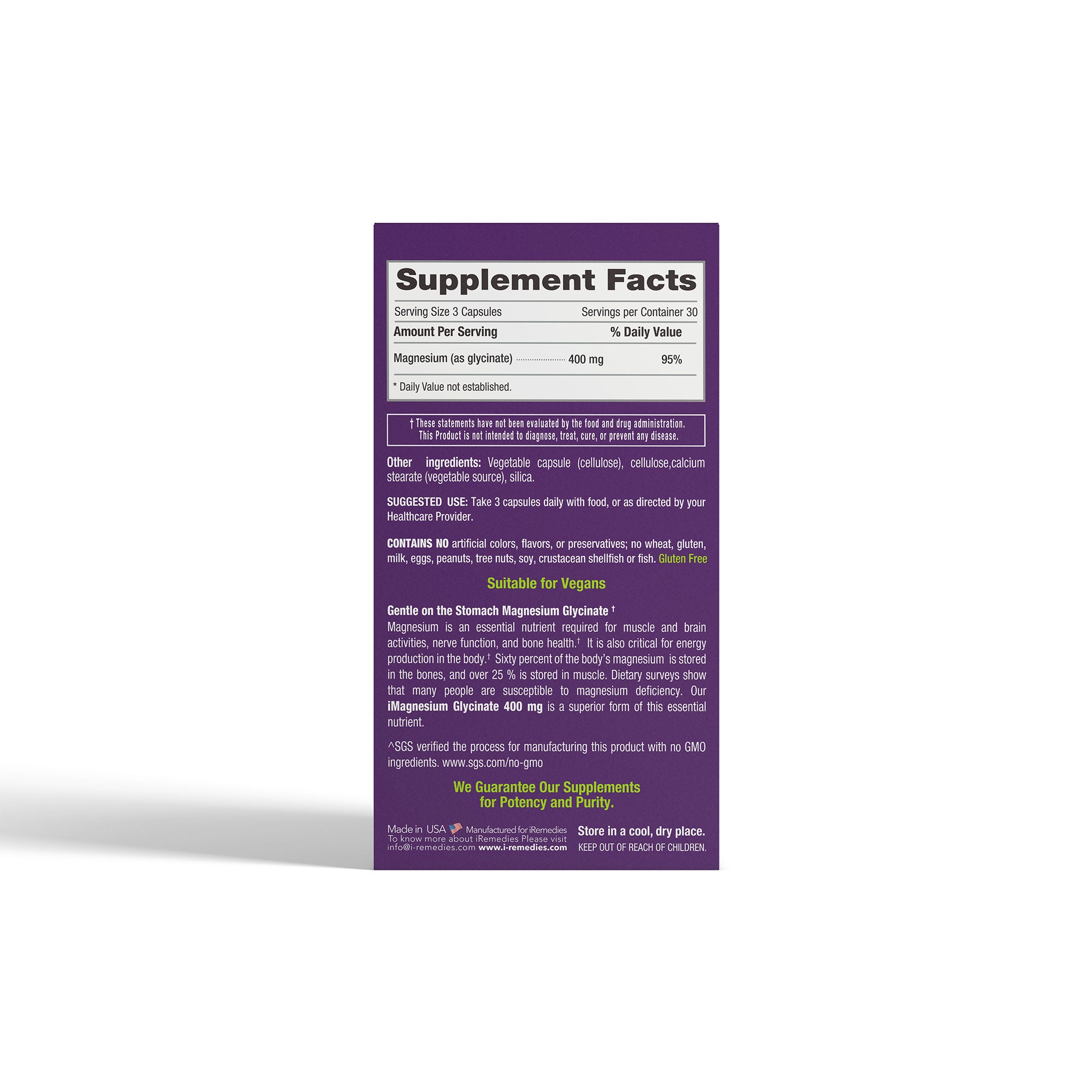 iMagnesium Glycinate 400 mg – 90 Vegan Capsules