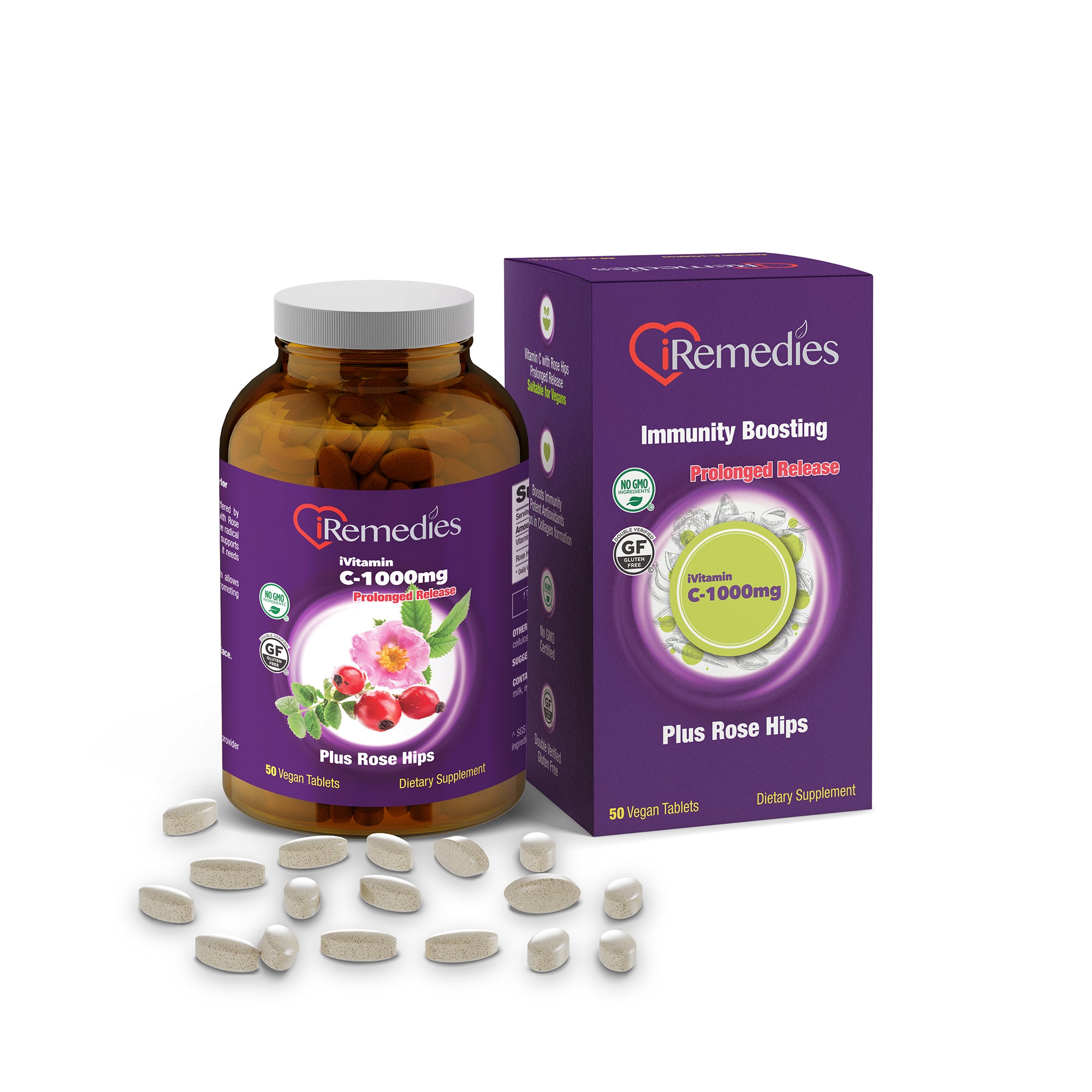 iVitamin C 1000 mg PR Plus Rose Hips – 50 Vegan Tablets