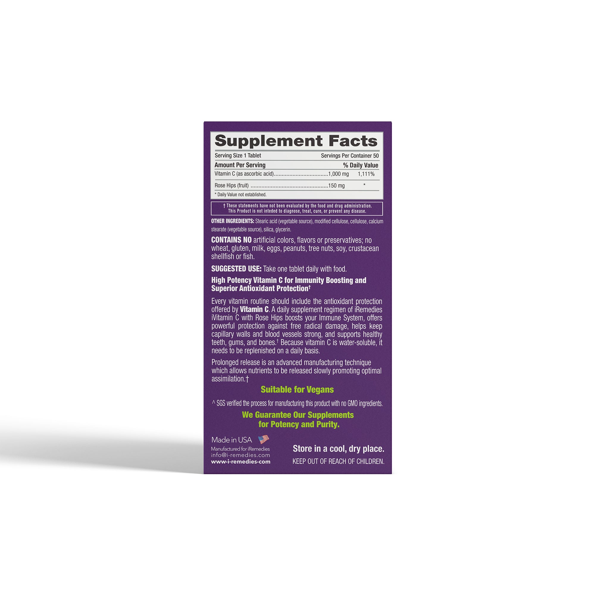 iVitamin C 1000 mg PR Plus Rose Hips – 50 Vegan Tablets