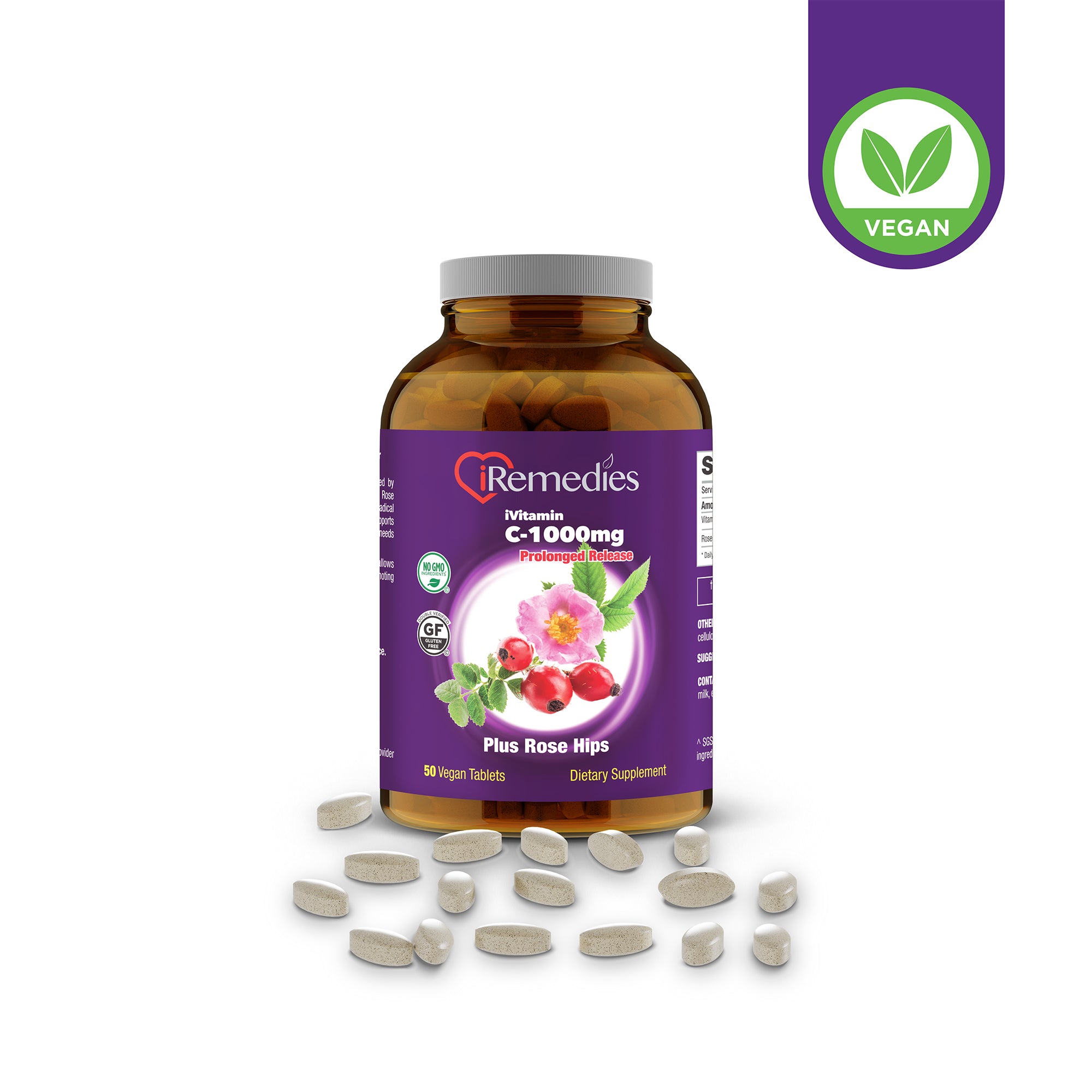 iVitamin C 1000 mg PR Plus Rose Hips – 50 Vegan Tablets