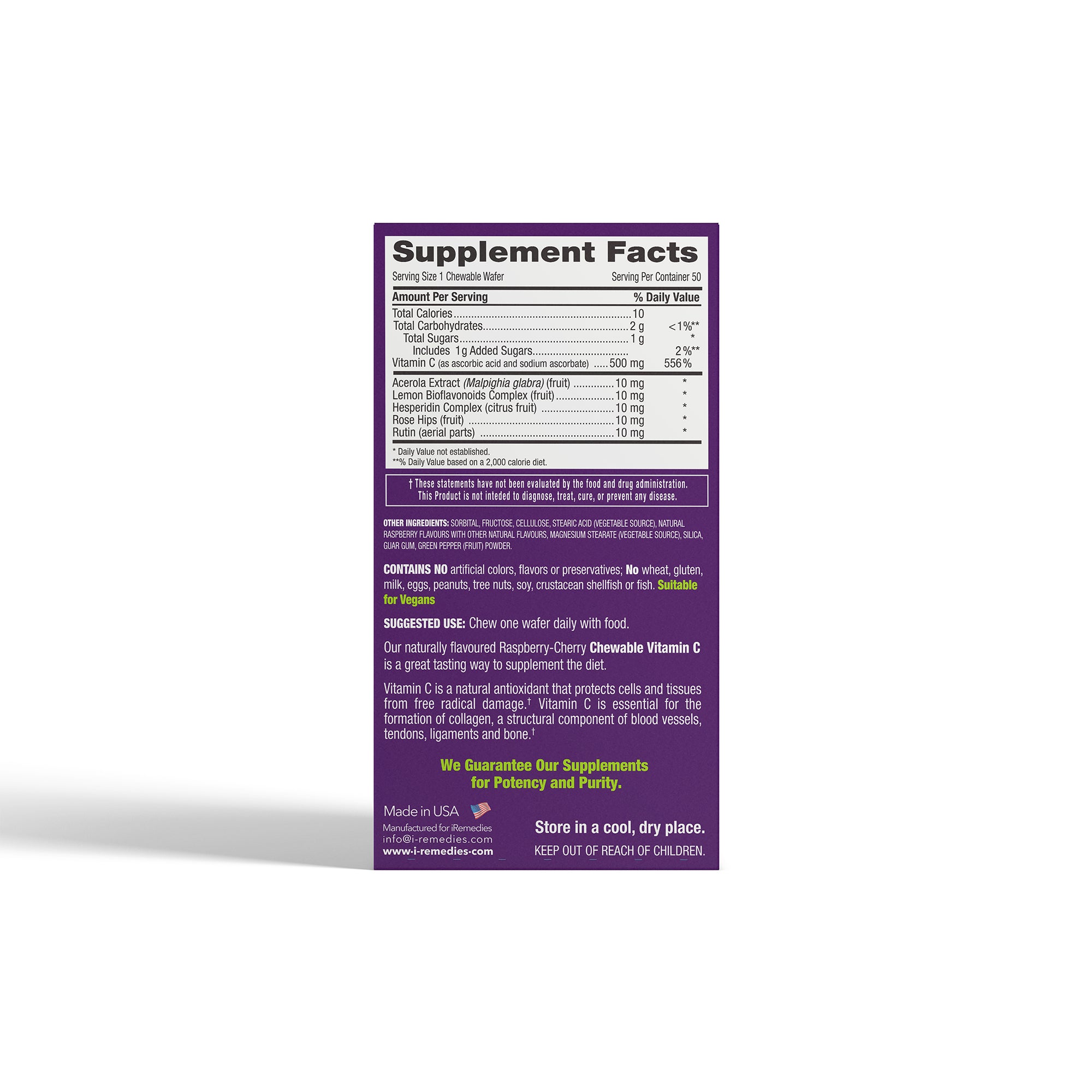 iVitamin C 500 Chewable – 50 Vegetarian Wafers