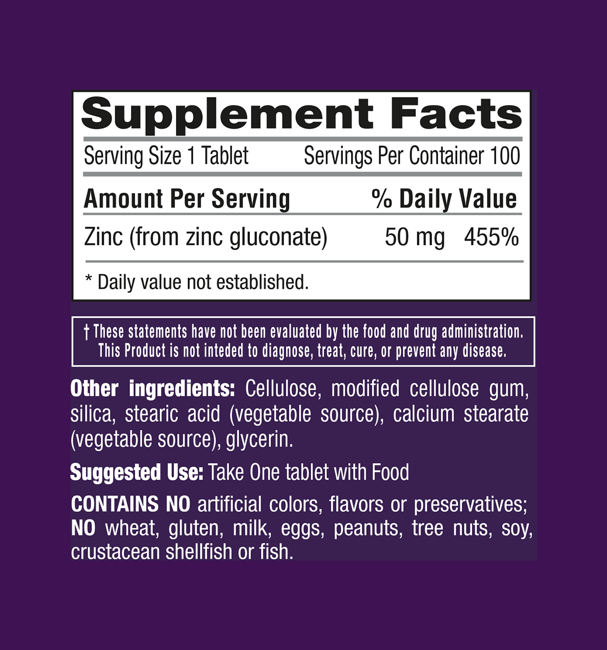 iZinc 50 mg – 100 Vegan Tablets – gluten free