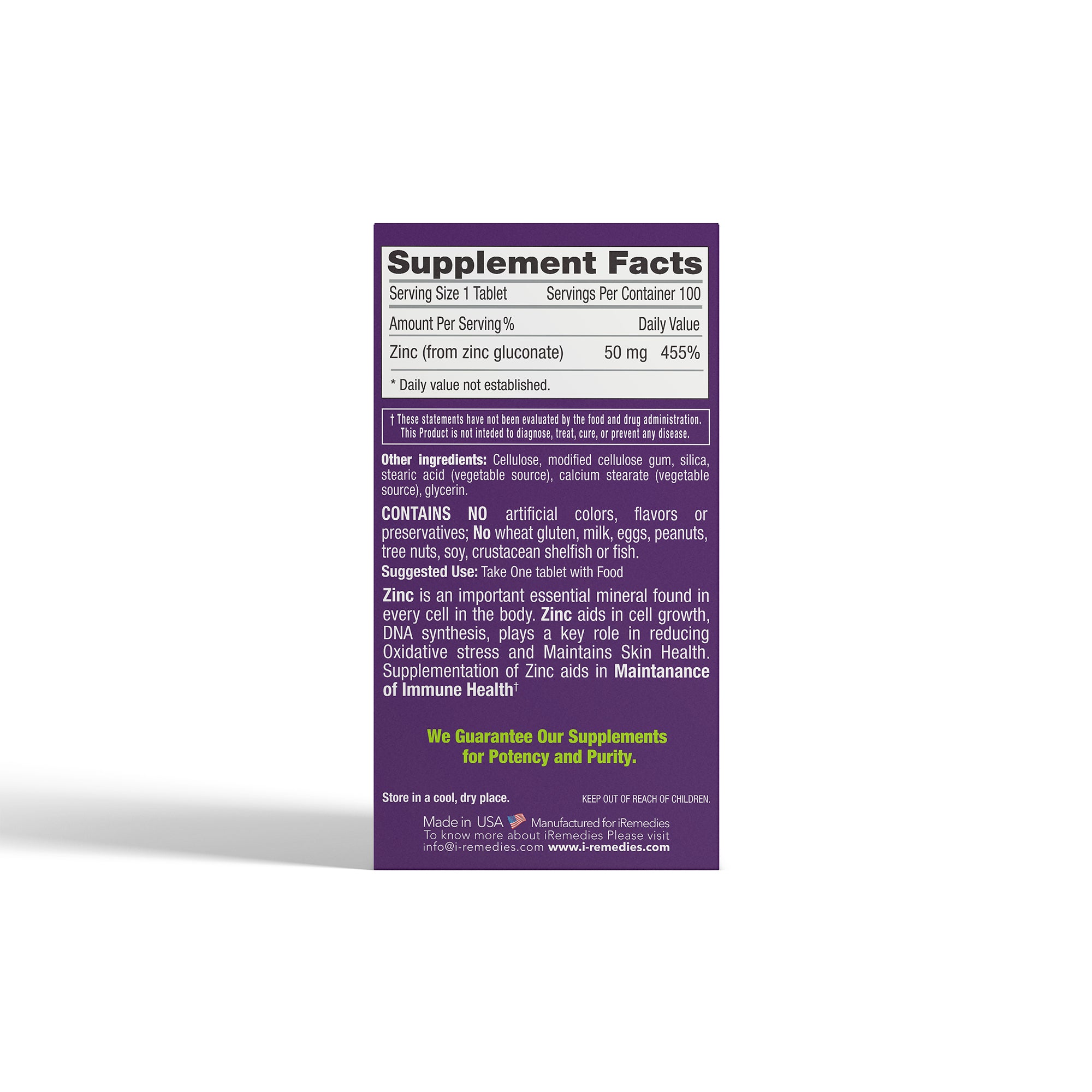 iZinc 50 mg – 100 Vegan Tablets